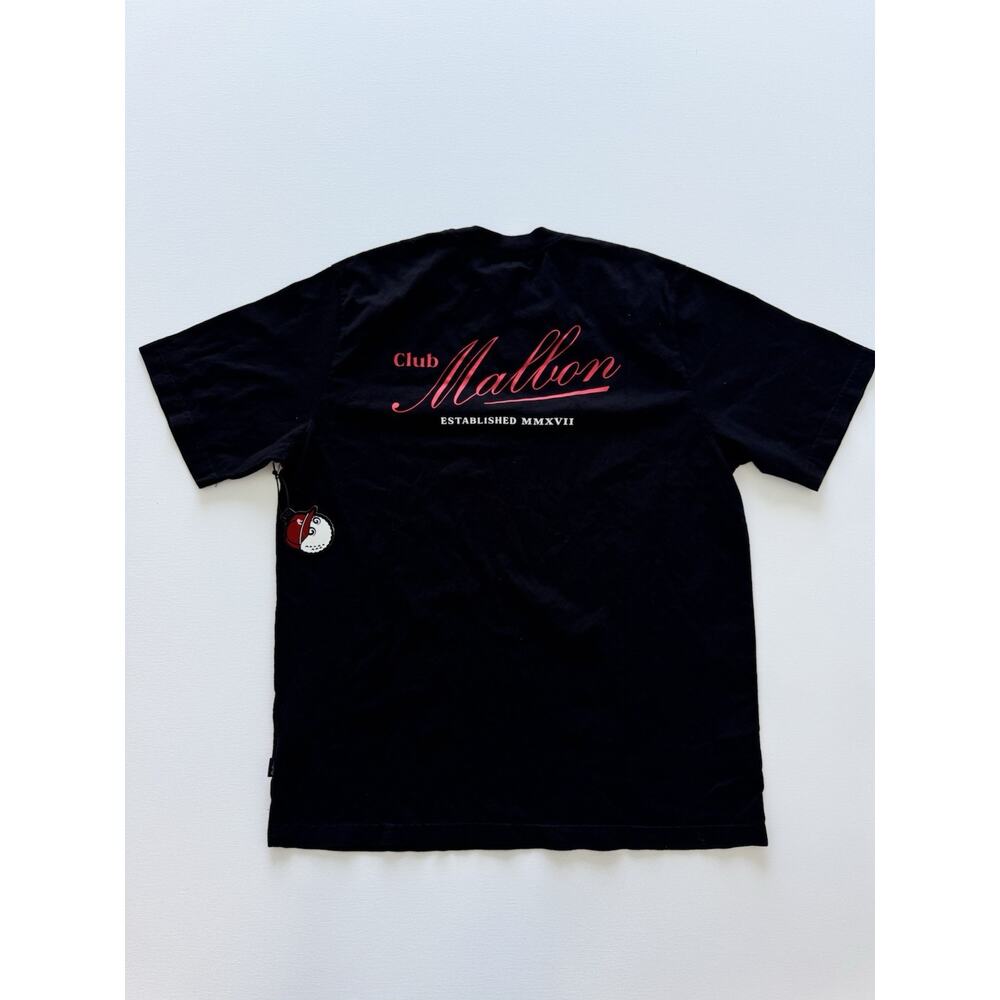 Malbon Golf Bermuda Members Tee Shirt Medium Black Red Logo NWT - Picture 2 of 5